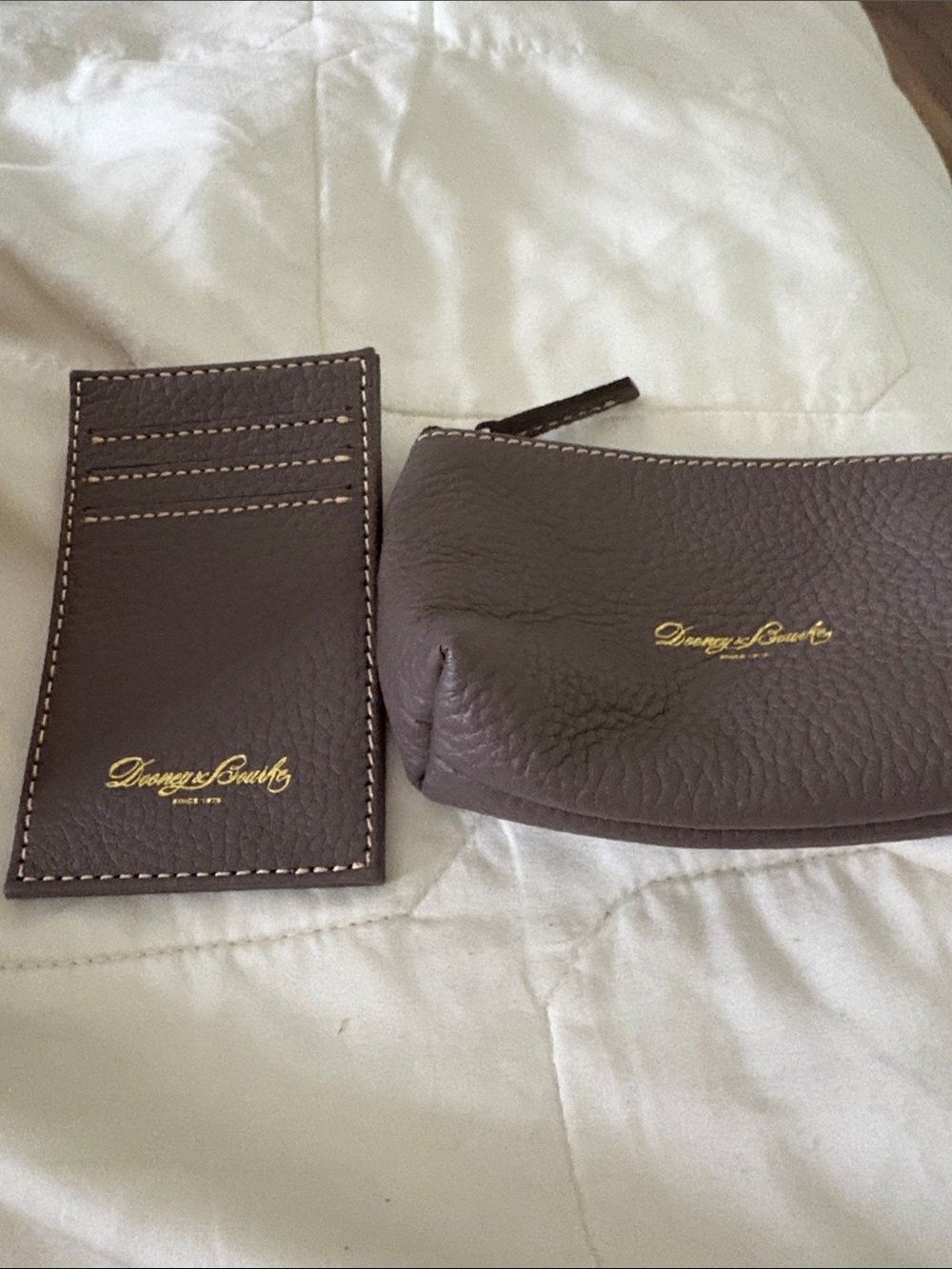 Dooney & Bourke Dark Brown Pebbled Leather Pouch and Card Holder